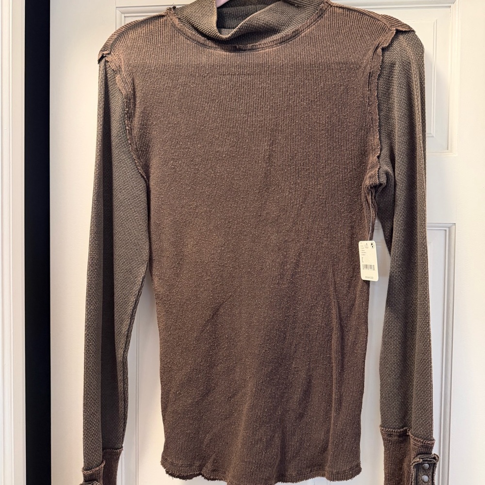 Free People We The Free Brown Ribbed Long Sleeve Top